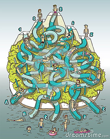 Water Park Maze Game Vector Illustration