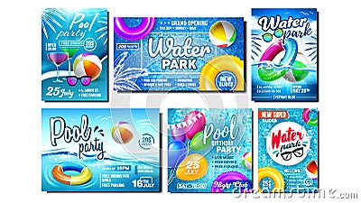 Water Park And Pool Party Promo Banners Set Vector Vector Illustration