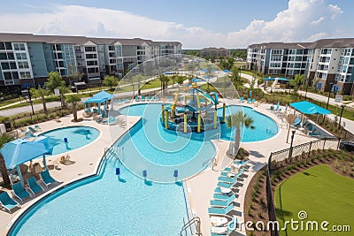 water park with pools, water slides, and hot tubs for ultimate swimming experience Stock Photo