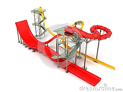 Water park rides red yellow 3d rendering on white background Stock Photo