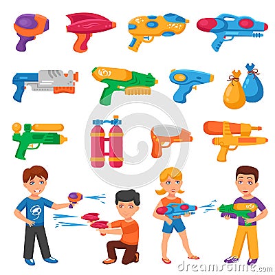 Water Pistols Set Vector Illustration