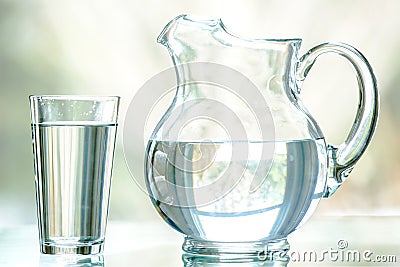 Water Pitcher and Glass Stock Photo