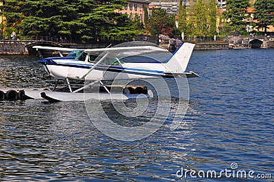  George Clooney water plane and Villa Lake Como Italy Stock Photo