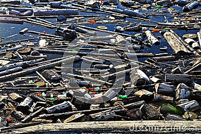 Water pollution in a lake with garbage Stock Photo