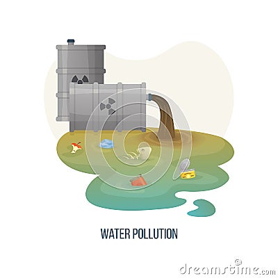 Water Pollution River with Sewer and Dirt Waste Vector Illustration