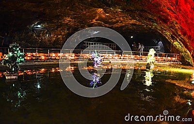 Water pool inside Khewra mine Stock Photo