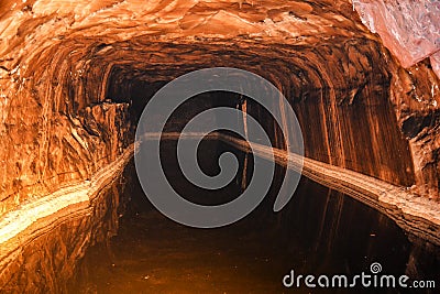 Water pool inside Khewra salt mine Stock Photo