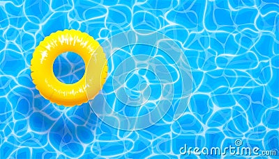 Water pool summer background with yellow pool float ring. Summer blue aqua textured background Vector Illustration