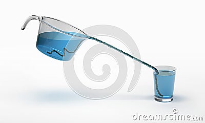 Water Pour Down the String Science Experiment Isolated. 3D Rendering. Stock Photo