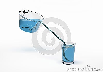 Water Pour Down the String Science Experiment Isolated. 3D Rendering. Stock Photo