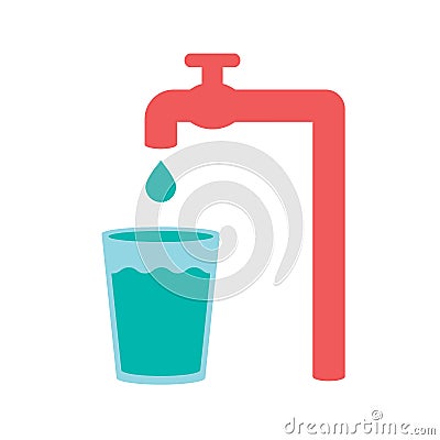 Water Pour From Tap To Glass Vector Illustration