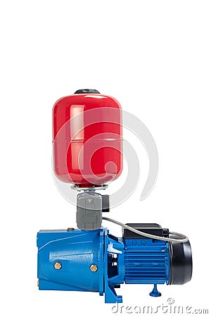 Water pump air tank attached complete guage isolated white backgrouund Stock Photo