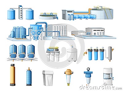 Water Purification Set Vector Illustration