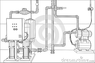 Water purification station. Industrial equipment. Tracing illustration of 3d Vector Illustration