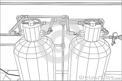 Water purification station. Industrial equipment. Tracing illustration of 3d Vector Illustration