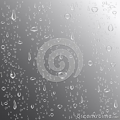 Water or rain drops background. Realistic pure drops. Clear water bubbles on window glass. Drop condensation concept Vector Illustration