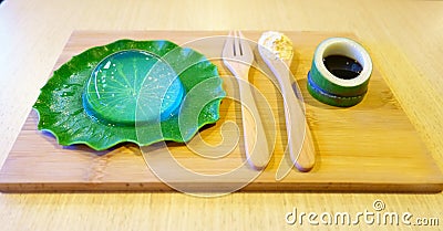 Water Raindrop Cake, Mizu Shingen Mochi, Yamanashi Mochi. Japanese style Summer Dessert Stock Photo