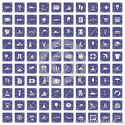 100 water recreation icons set grunge sapphire Vector Illustration