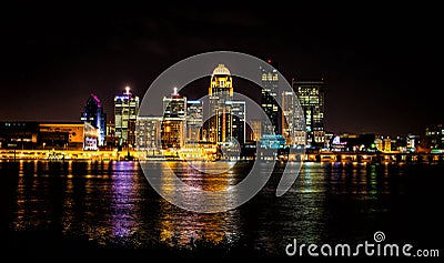 Louisville kentucky skyline at night shot from the Indiana border Editorial Stock Photo