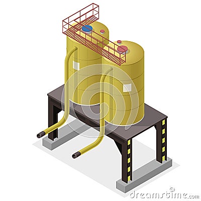 Water reservoir isometric building info graphic. Big water reservoir supply. Vector Illustration