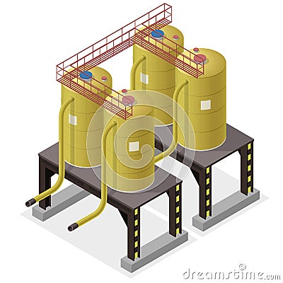 Water reservoir isometric building info graphic. Big water reservoir supply. Vector Illustration