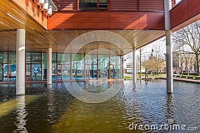 Water reservoir at the modern town hall of Meppel Editorial Stock Photo