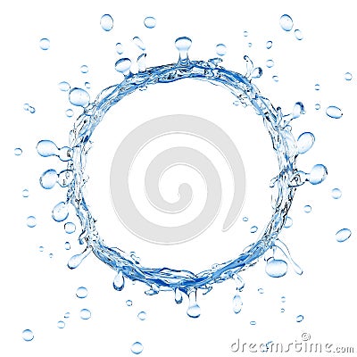 Water ring and splashing water droplets Stock Photo