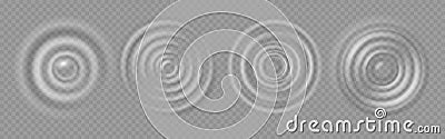 Water ripple. Realistic caustic drop or sound wave splash effects, concentric circles in puddle. Vector set on Vector Illustration