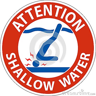 Water Safety Sign Attention - Shallow Water Vector Illustration