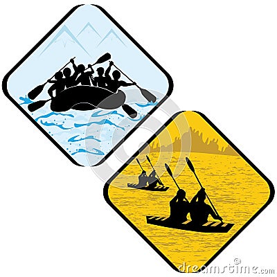 Water Sea Sport Rowing Rafting Kayak Icon Symbol Sign Pictogram. Vector Illustration