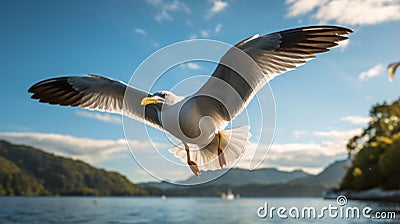 Seagull In Flight: A Spectacular Display Of Precisionism Influence Stock Photo