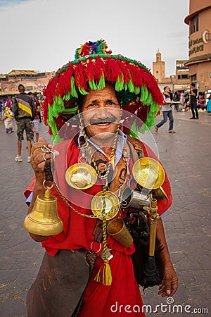 Water seller. Djemaa el Fna square. Marrakesh. Morocco Editorial Stock Photo