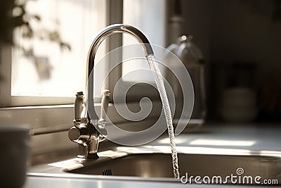 Water and sink in the kitchen, Increasing the price for water. Stock Photo