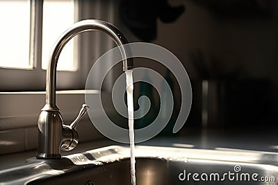 Water and sink in the kitchen, Increasing the price for water. Stock Photo