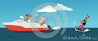 Water skiing seniors Vector Illustration