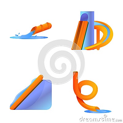 Water slide icons set cartoon vector. Various water slide Vector Illustration