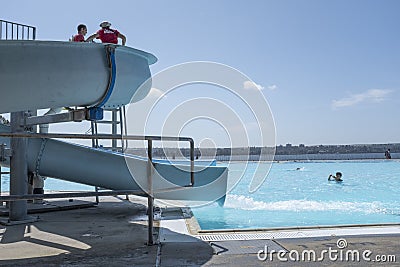 Water slide at the second beach heated outdoor pool Editorial Stock Photo
