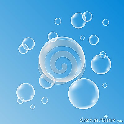Water , soap, gas or air bubbles with reflection. Vector Illustration