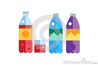 Water, soda and juice or tea bottles vector Vector Illustration