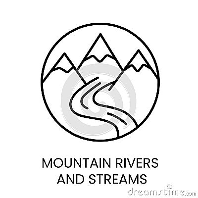 Water sources, mountain rivers and streams line vector icon for water packaging with editable stroke Vector Illustration