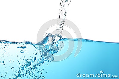 water splash with air bubbles. Fresh and clean surface aqua flowing in wave and clean water on white background isolated. close-up Stock Photo