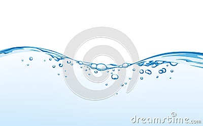 Water splash with bubbles of air, isolated on the white background. Water wave vector illustration, eps 10 Vector Illustration
