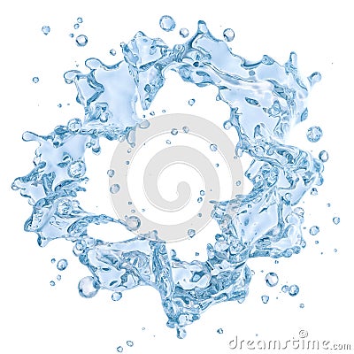 Water splash with water droplets isolated. Clipping path included. 3D illustration Cartoon Illustration