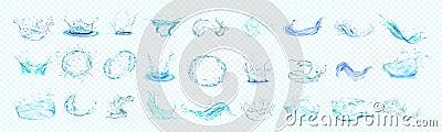 Water splash effect on transparent background with ripple and reflection. Realistic vector Illustration. Vector Illustration