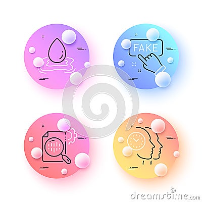 Water splash, Fake information and Time management minimal line icons. For web application, printing. Vector Vector Illustration