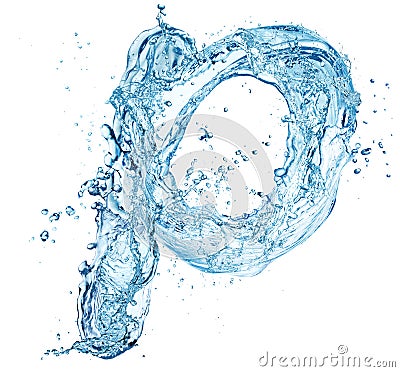 Water splash letter p italic type Stock Photo