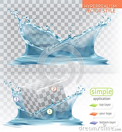 Water splash with transparency. Hyperrealism vector style application Vector Illustration