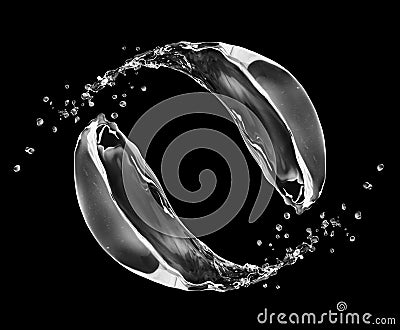 Water splashes in motion on black background Stock Photo