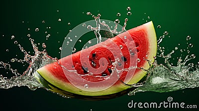 Water splashing on Sliced of watermelon on green background Stock Photo