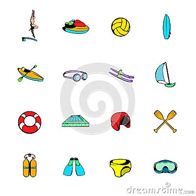 Water Sport icons set cartoon Vector Illustration